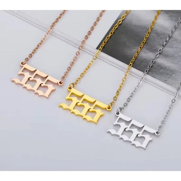 NWT SPIRITUAL YELLOW GOLD PLATED 555 ANGEL NUMBER NECKLACE, GIFT, PRESENT - Picture 3 of 13